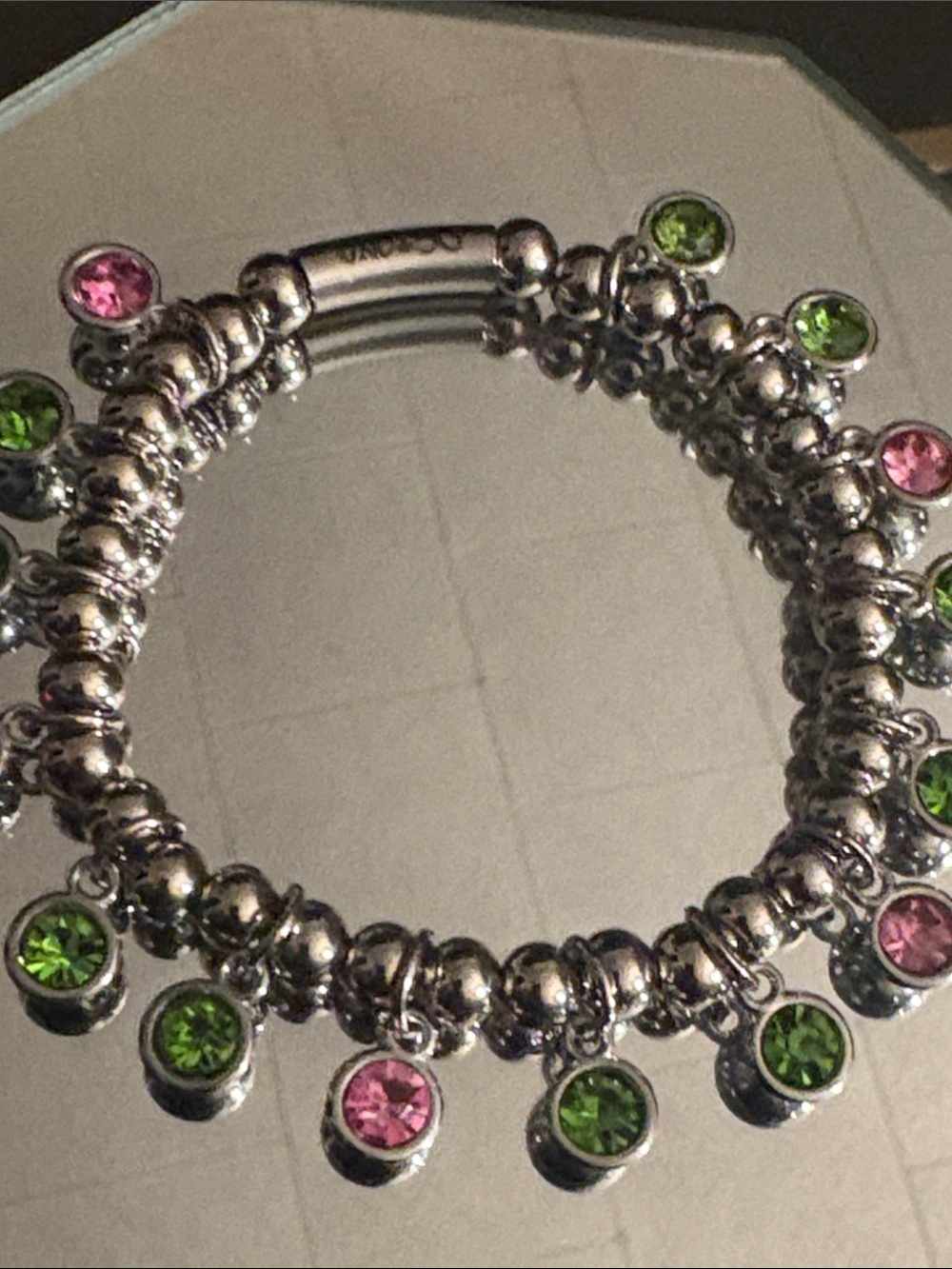UNO de 50 Silver Bracelet with Pink and Lime Crystal Charms